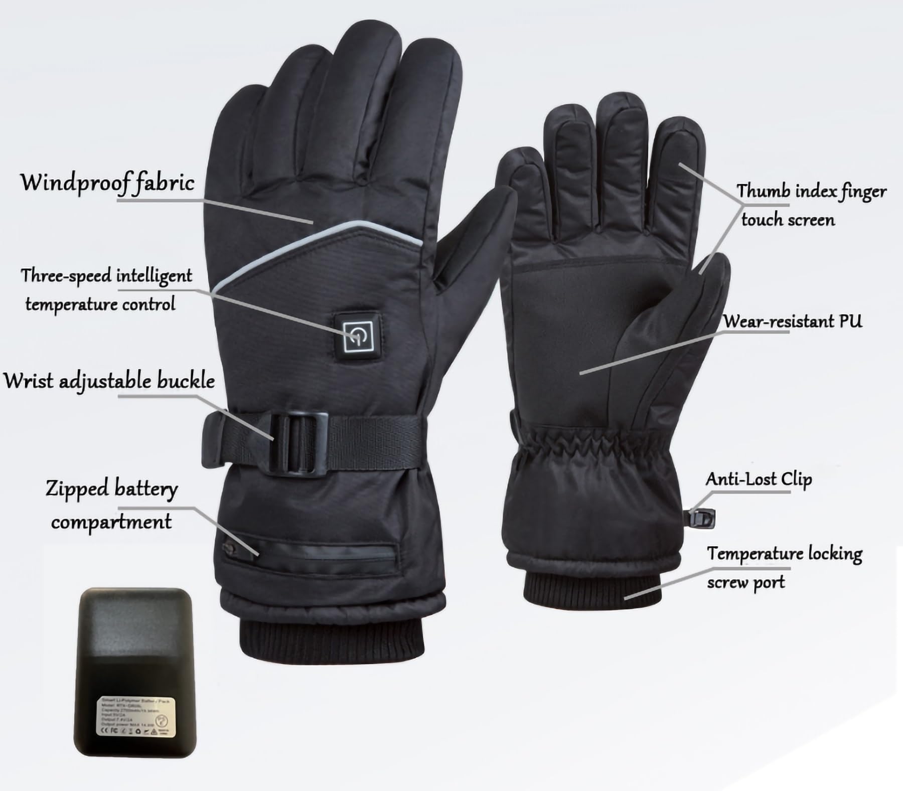 Guanti riscaldati ricaricabili da 7,4 V 3000 mAh for uomo e donna, guanti elettrici impermeabili toccabili con schermo, scaldamani, 3 modalità di temperatura, guanti scaldamani for l'inverno freddo al
