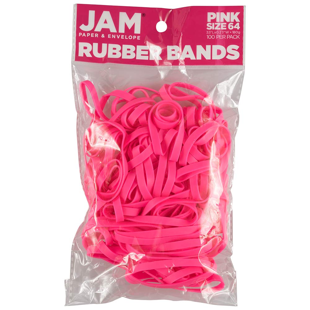 JAM PAPER Durable Rubber Bands - Size 64 - Pink Multi-Purpose Rubberbands - 100/Pack