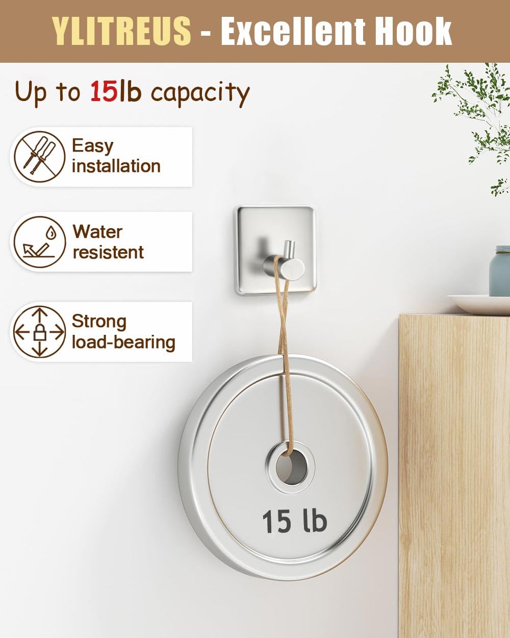YLITREUS Ganci Adesivi da Parete 6 Pezzi Argento - Gancio per Asciugamani da Bagno e da Cucina in Acciaio Inossidabile, Gancio Autoadesivi Impermeabili Senza Foratura, Ganci Salvaspazio