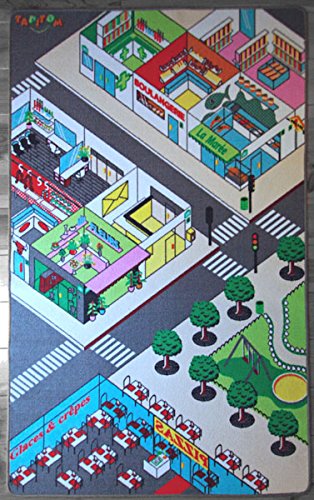 TAPITOM® | Tapis Enfant la Ville et Ses commerces - 130 x 200 cm | Grand Tapis de Jeu Ville | Tapis de Sol pour Chambre d'enfants décoration Ville | antidérapant, Ourlet | Normes CE Cover