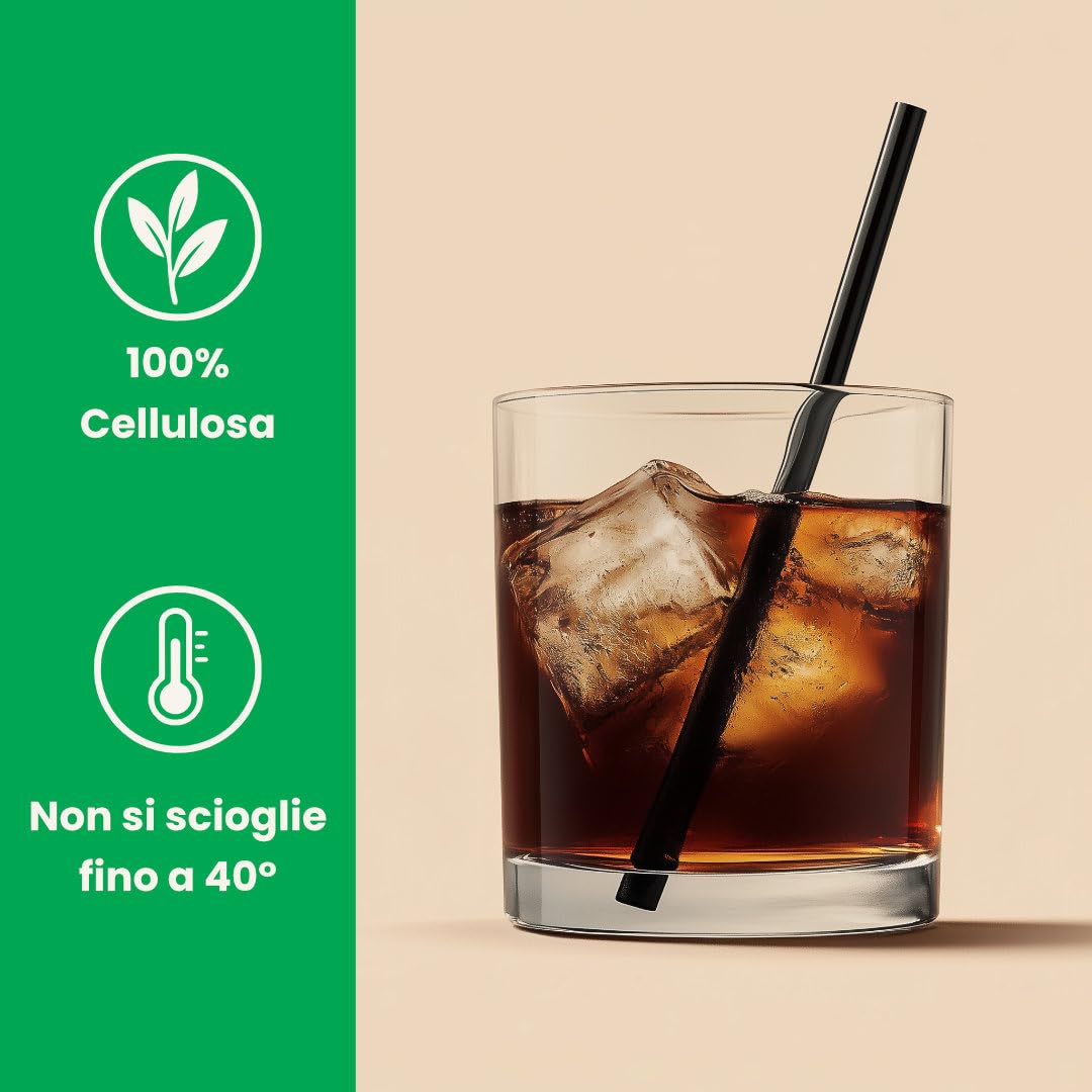 1000 Cannucce Nere Biodegradabili - lunghe 13 cm x 7 mm - Cannucce compostabili uguali a quelle di plastica adatte per cocktail, bar e catering. Resistenti fino a 40 gradi
