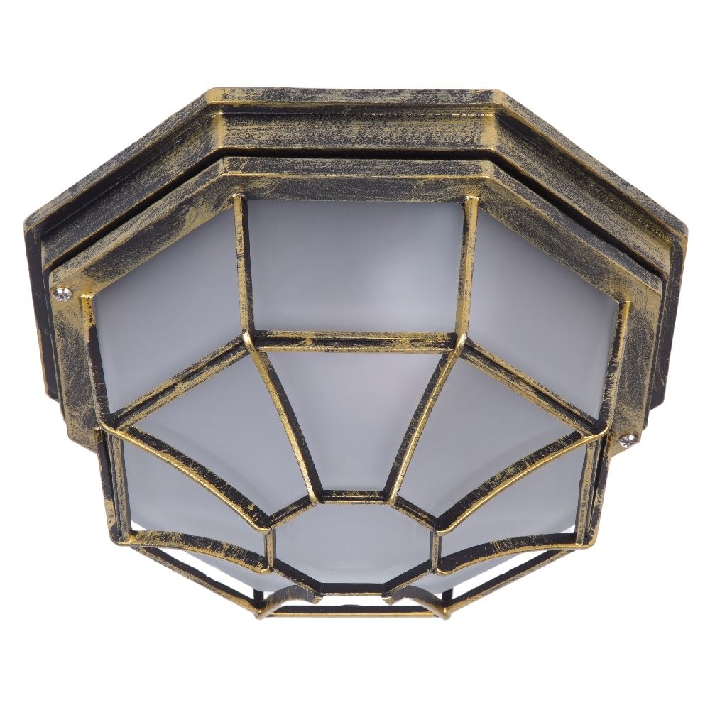 Britalia Antique Brass & Frosted Glass Outdoor Vintage Octagonal Flush Wall & Ceiling Light | 27cm Diameter | IP44 Rated | 1 x ES E27 Lamp Bulb Required | Bathroom Use | UK Approved