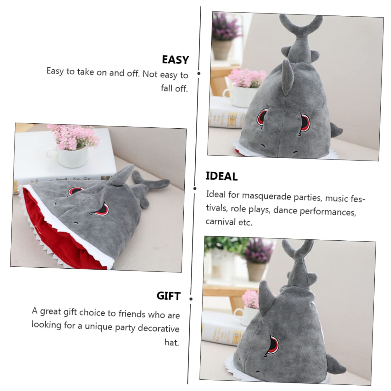 Copricapo Di Squalo Costume Da Squalo Cappello Da Cappello Da Festa Sull'oceano A Tema Cappelli Da Festa Per Animali Foto Cartone Animato Peluche e Cotone Pp Grey