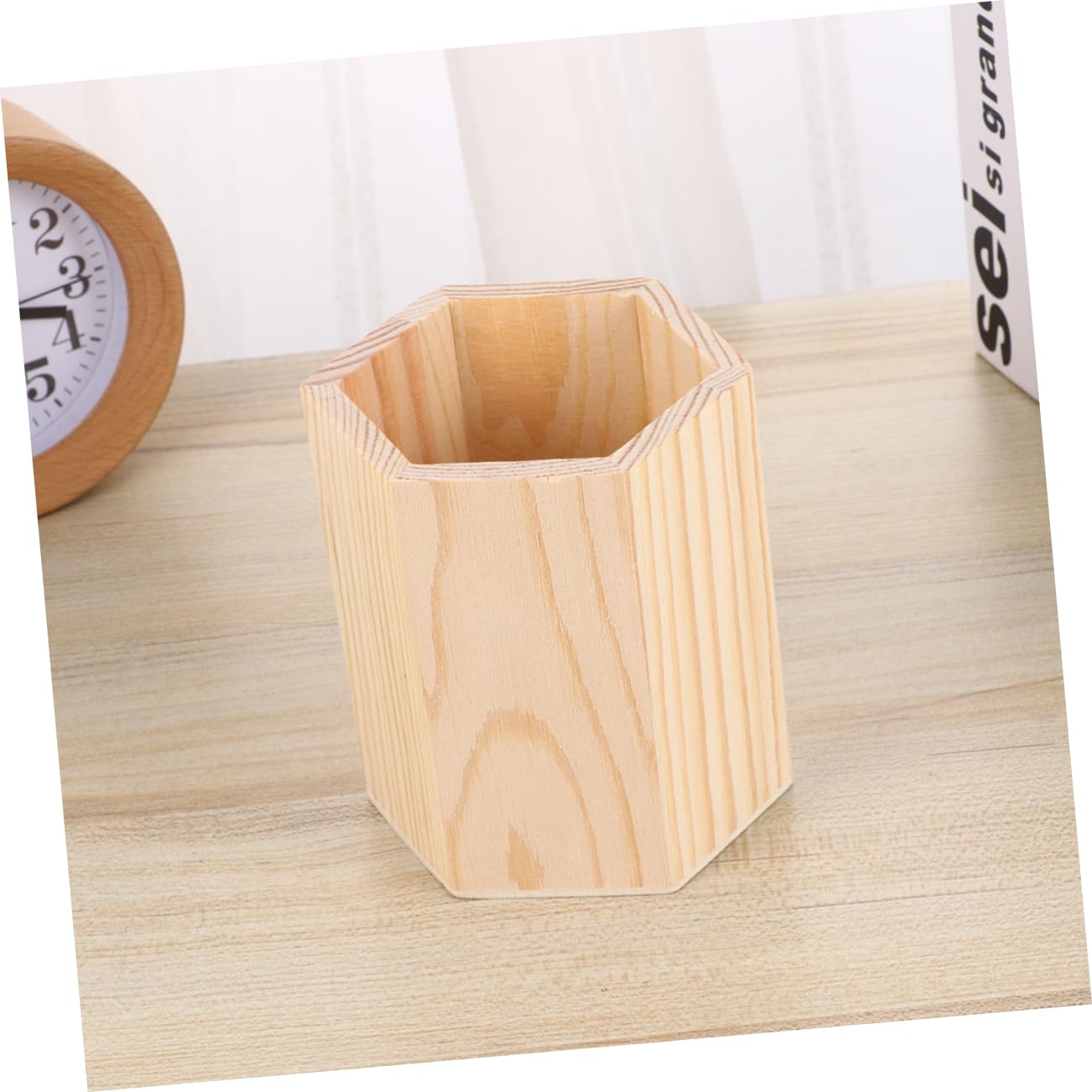 Mikinona 2Pcs Hexagon Wooden Pen Holder Unfinished Solid Color Desk Organizer for Home Office Diy Graffiti Pencil Storage Container Solid Pot for Stationery and Art Supplies - Image 3