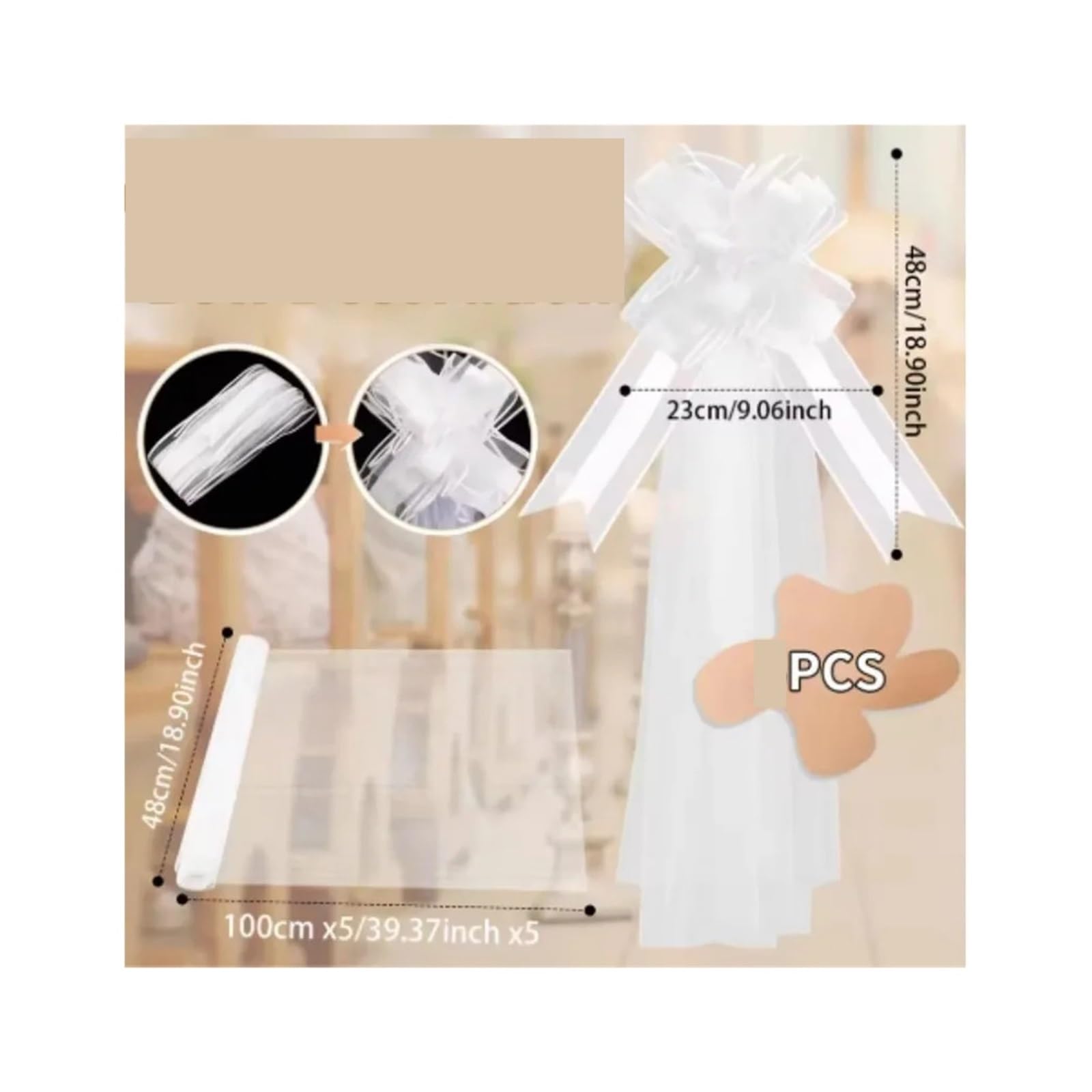 4 Pezzi Fiocchi di banco for Matrimonio in Chiesa con Lunghe Code Tulle Decorazione corridoio for Sedia for Auto Nuziale for la Cerimonia del in per Casa