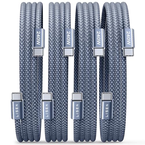 LISEN USB C to USB C Cable 240W C to C Fast Charging Cable [6.6ft 4 Pack] Type C Charger Fast Charging USBC to USBC Cable for iPhone 17 16 15 Pro Max iPad MacBook Pro Air M5