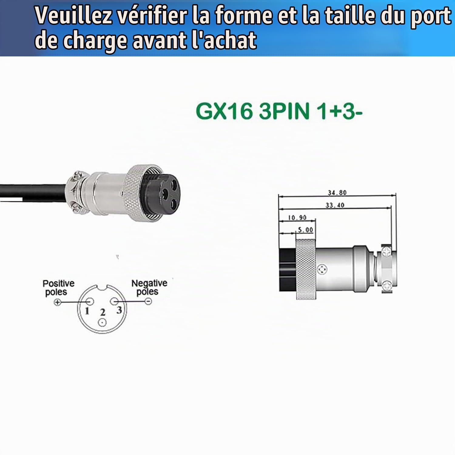 Chargeur de Batterie 54,6 V 5 A pour Batterie Lithium 48 V, Alimentation 48 V 5 A, extérieur Bleu avec connecteur GX16 1+3-
