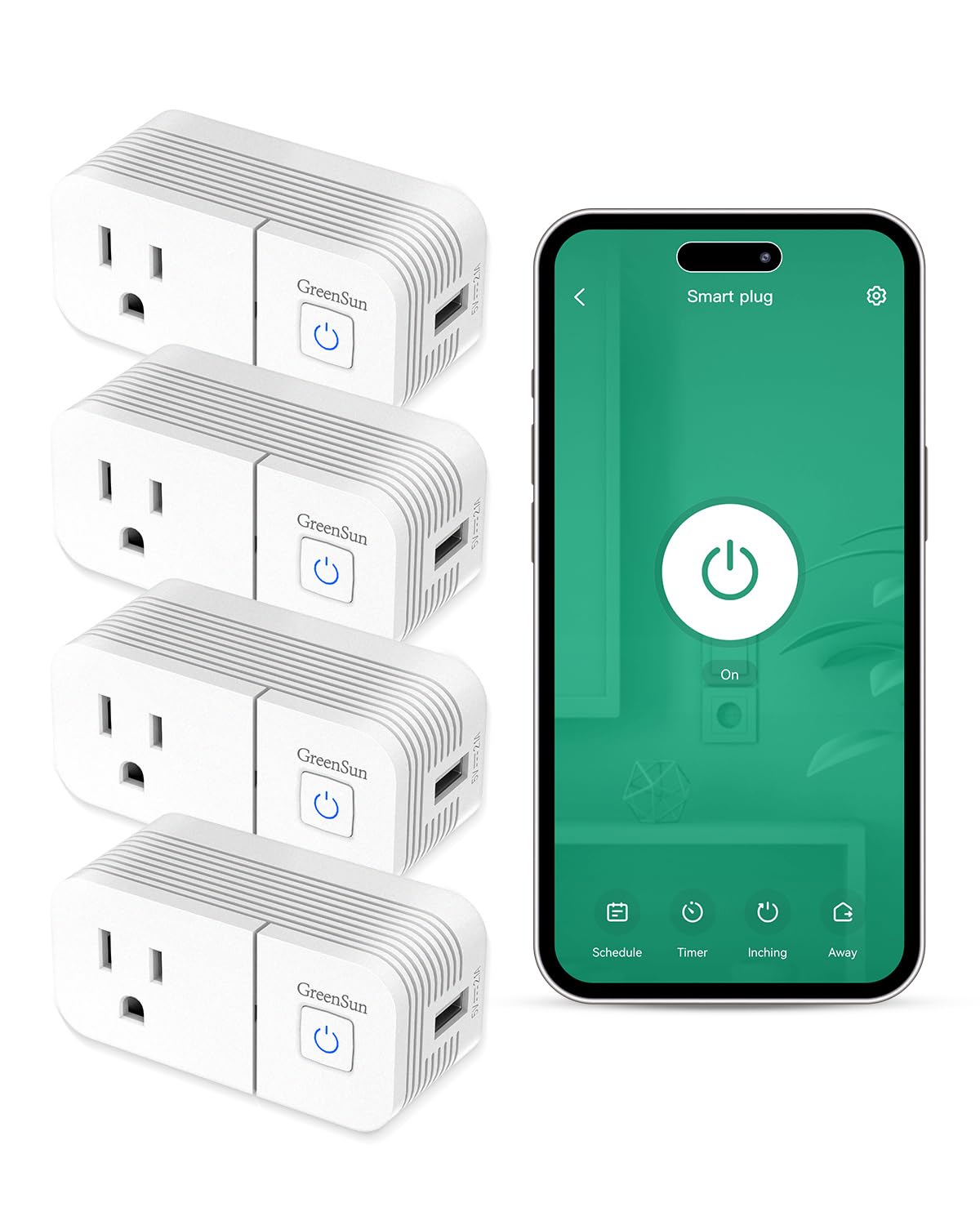 GreenSunWiFi Smart Plug, WiFi Smart Outlet with Timer & Group Controller Heat Dissipation Protection Remote Control Outlet Socket Compatible with Alexa and Google Assistant (4 Pack)…