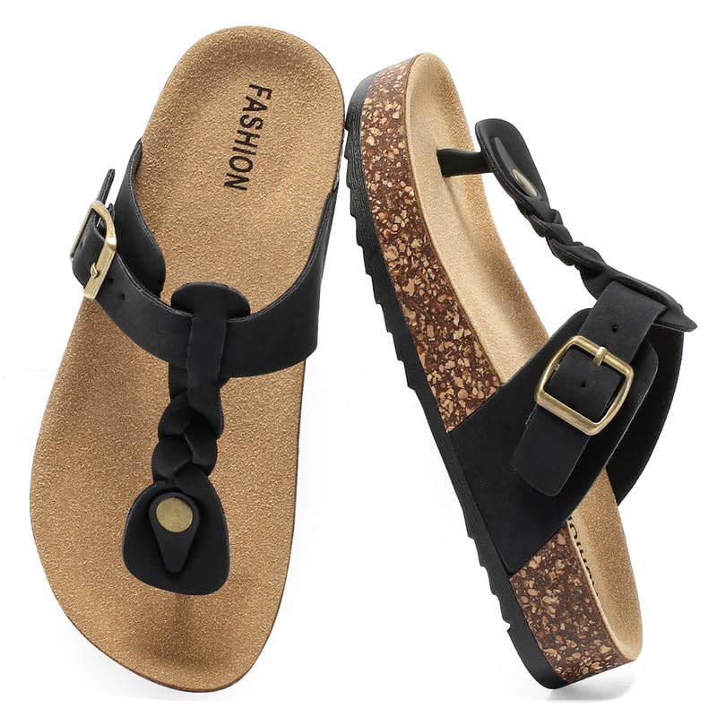 Lässig Flach Zehentrenner Kinder Kork Fußbett Sommer Schlappen Mädchen Jungen Flip flop Sandalen mit Einstellbarer Schnalle Pantoletten Rutschfest Badelatschen Bequem Hausschuhe Unisex Kids