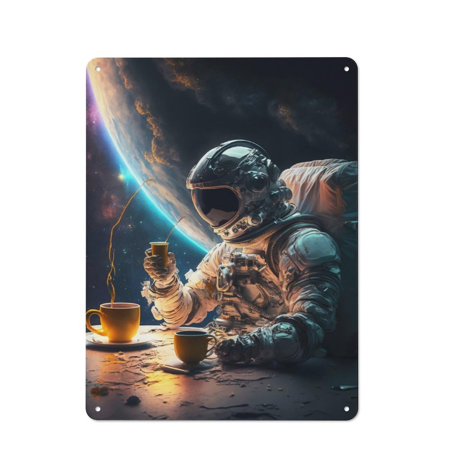 Junmoney Astronaut Coffee Rustic Metal Sign 40X30cm For Living Room Or Hallway, For Winter Room Styling In Living Room And Hallway