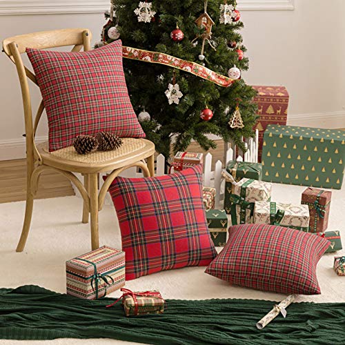 Image of AQOTHES Christmas Plaid Decorative Throw Pillow Covers Red 18x18 Inches