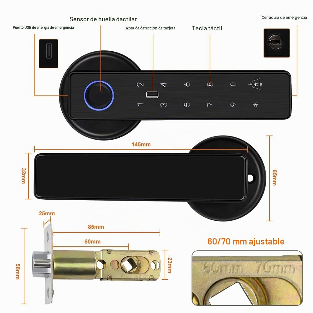 Cerradura Inteligente 5-en-1 Puerta Manija Electrónica Teclado Contraseña WiFi TUYA Smart Lock Huella Dactilar Biométrica Digital RFID IC Tarjeta Táctil Puerta Principal para Casa Oficina