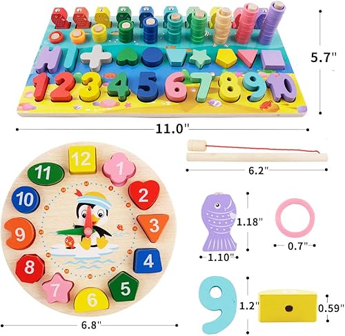Miniatura 7 de Rompecabezas para niños pequeños paquete de 2 rompecabezas de madera reloj de clasificación de formas y tabla de conteo para niños pequeños juguete