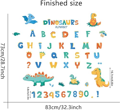 Miniatura 5 de Calcomanías de pared del alfabeto de dibujos animados, dinosaurios coloridos para niñas, niños, guardería, sala de estudio, decoración de pared para