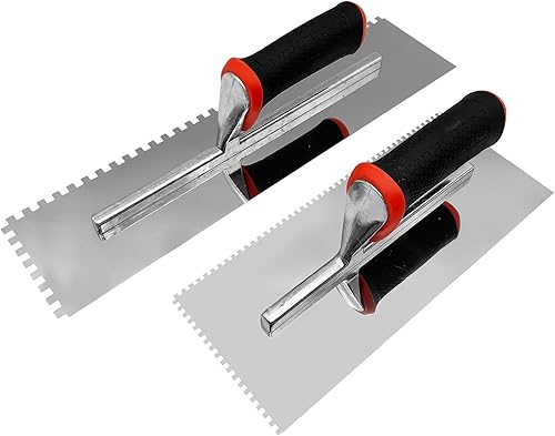 WYXDSDEV Juego de palas cuadradas grandes para azulejos con muescas, 2 piezas de herramientas de hormigón para azulejos de acero inoxidable (16