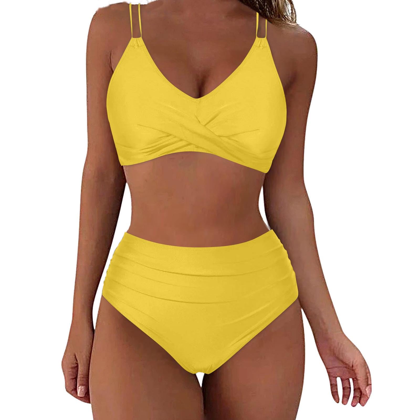 NATHGAM Two Piece Bikini Sets for Women Tummy Control Swimsuits High Waisted Crisscross Tie Back Bathing Suit Swimwear
