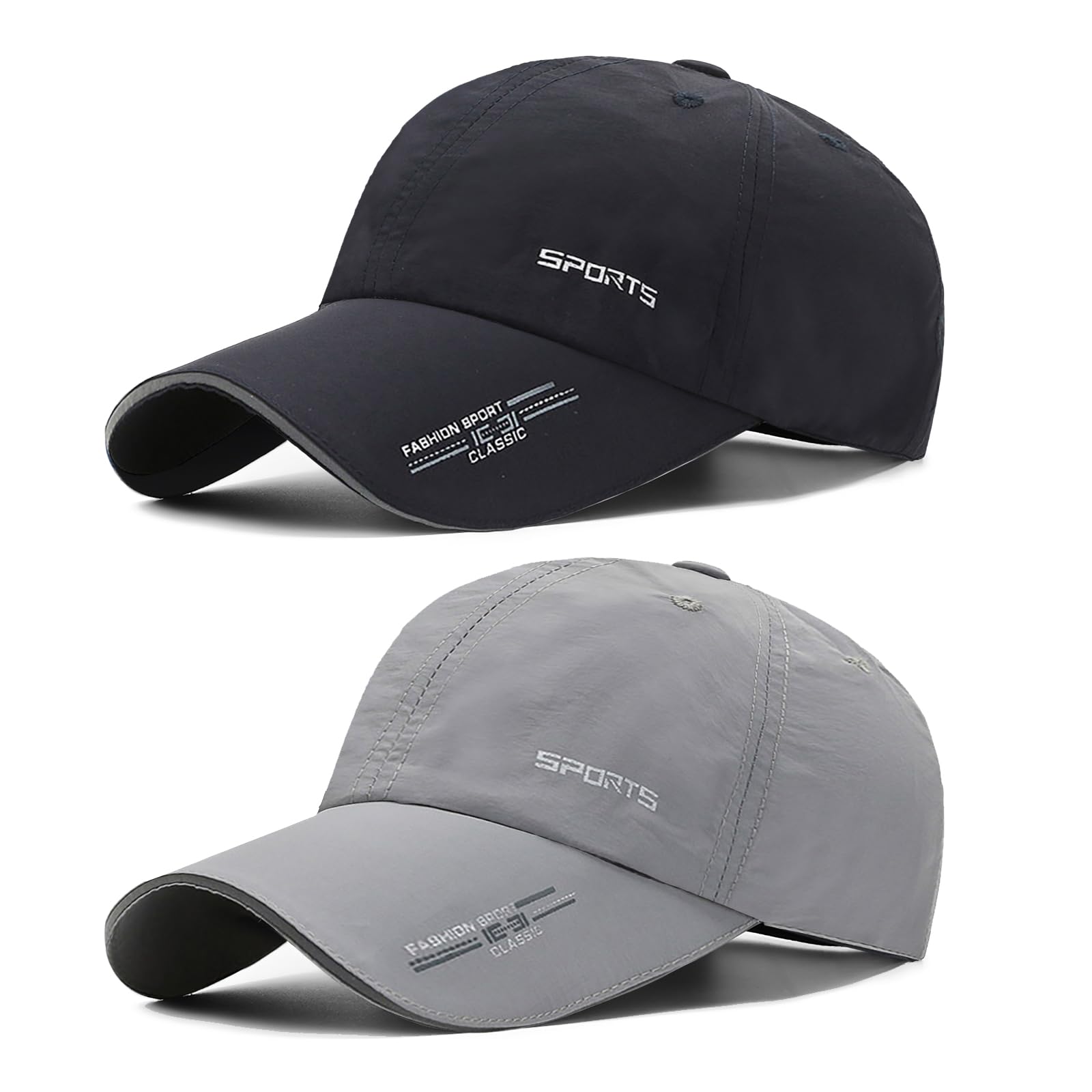 AYPOW 2 Pcs Baseball Cap Herren Damen, Schnelltrocknend Basecap Running Cap mit Reflektierende Krempe Unisex, Leichte Schildmütze Verstellbar Draußen Kappen Sonnenhut Golff Tennis Cappy Sommer Caps
