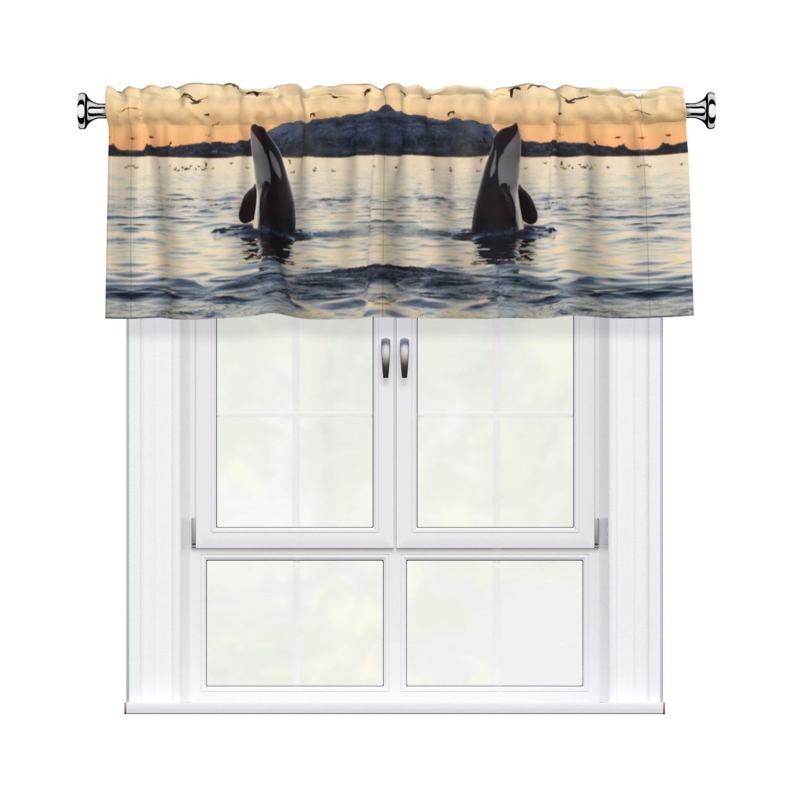YYHHAOFA Killer Whale Prints Durable Kitchen Window Layer – 54x18 Inch 100% Polyester Valance with Precision Construction