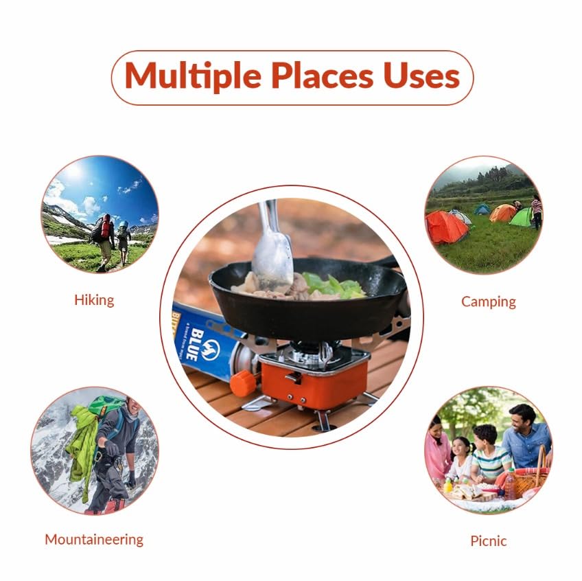 Image of camping stove with cylinder | camping gas stove | Camping Stove - 2800W Ultra-Light Picnic Cooking Gas Burner, Folding Emergency Stainless Steel (Stove + 4 Butane)