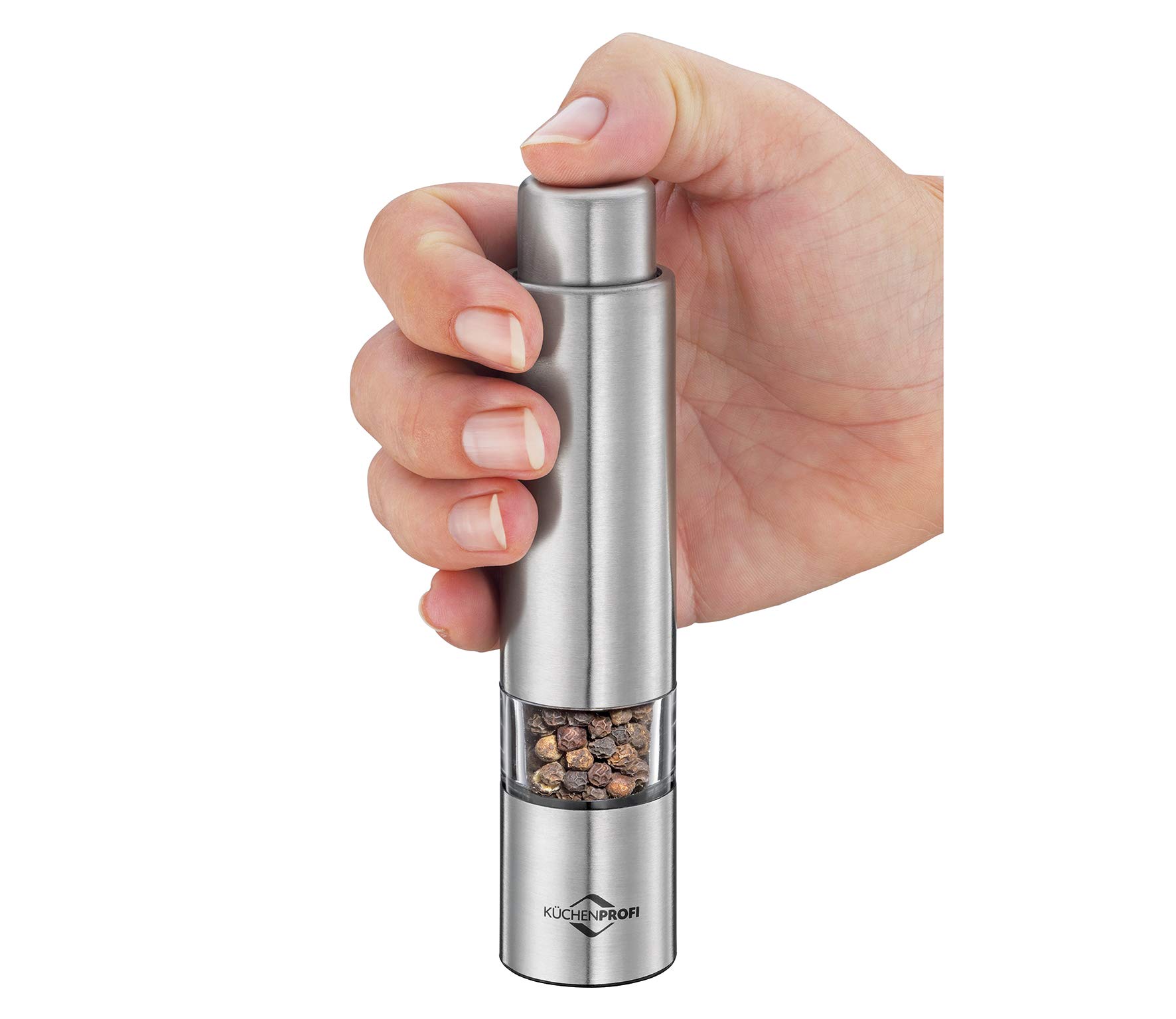 Küchenprofi Push Pepper Grinder Mill, 5.9-Inch, Stainless Steel/Clear Acrylic