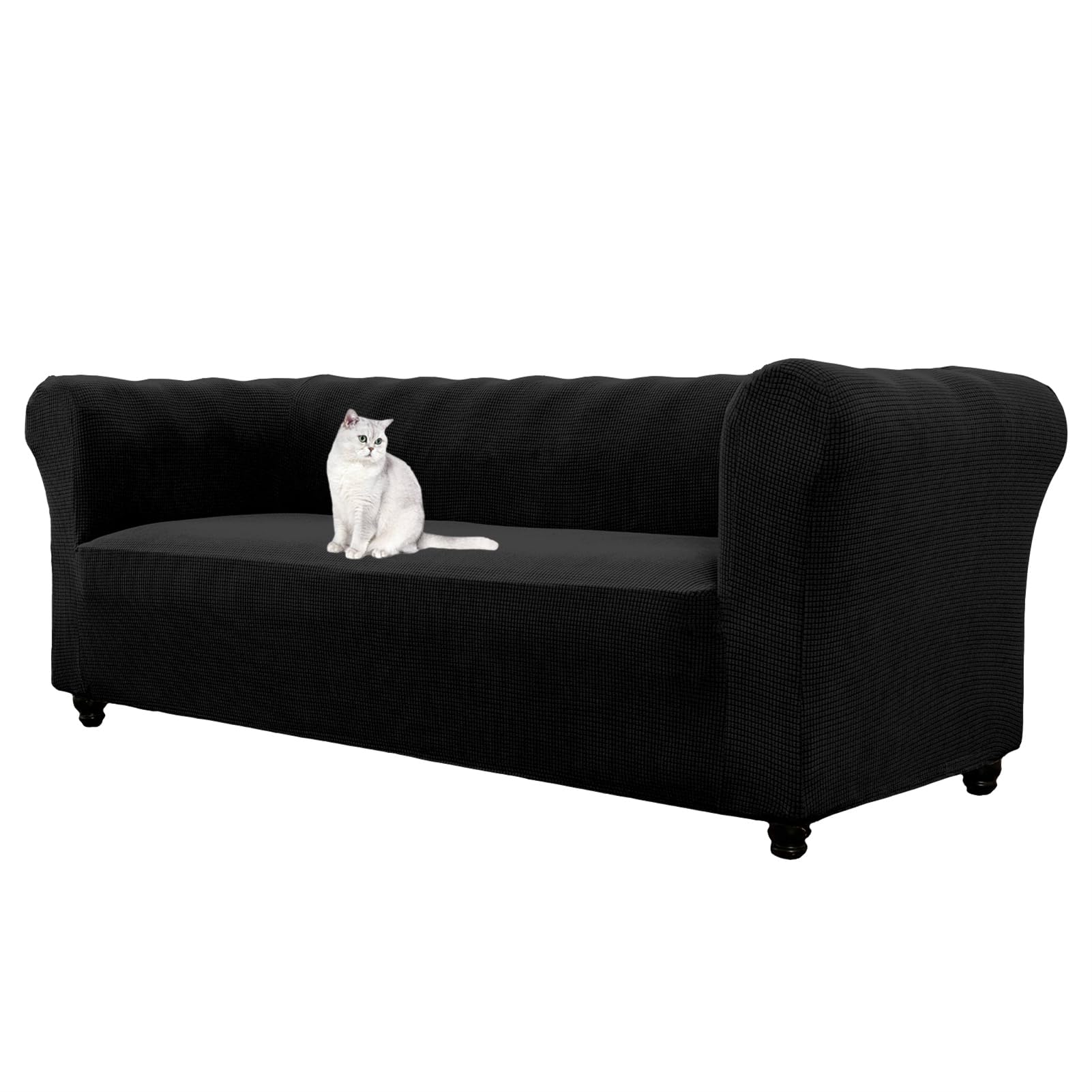 Copridivano Chesterfield Elasticizzato In Jacquard – Vino Rosso 2 Posti, Antiscivolo, Morbido, Con Braccioli, Protezione Per Divani Curvi
