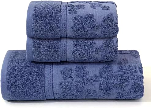 3 Pack Cotton Bath Towels Set,Super Soft Highly Absorbent Bathroom Towel, Quick Drying Large Bath Towel Hand Towels for Spa Gym Hotel Blue