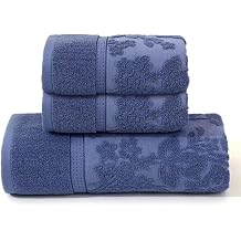 3 Pack Cotton Bath Towels Set,Super Soft Highly Absorbent Bathroom Towel, Quick Drying Large Bath Towel Hand Towels for Spa Gym Hotel Blue