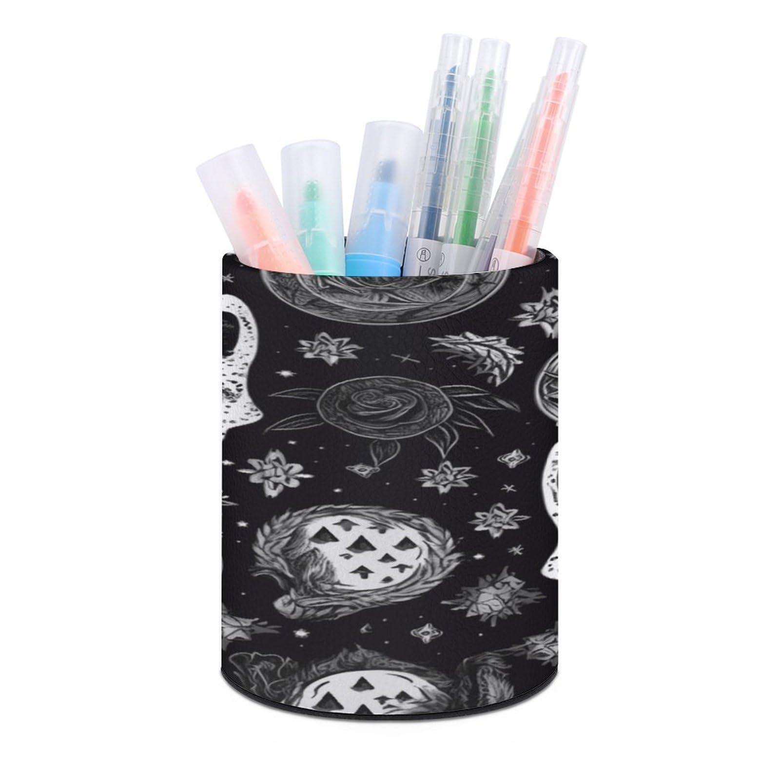 VstaDank Skull Cat Moon Gothic Pen Holder for Desk Makeup Brush Holders Stylish Pen Cup Cute Pencil Cup Round Pencil Holder Decor Brush Scissor Holders for Multifunctional Office Supplies