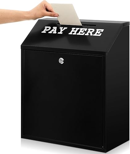 Miniatura 29 de Caja de dinero segura para recolección de dinero, caja de donación de metal con cerradura para montaje en pared preperforado, buzón de entrega de