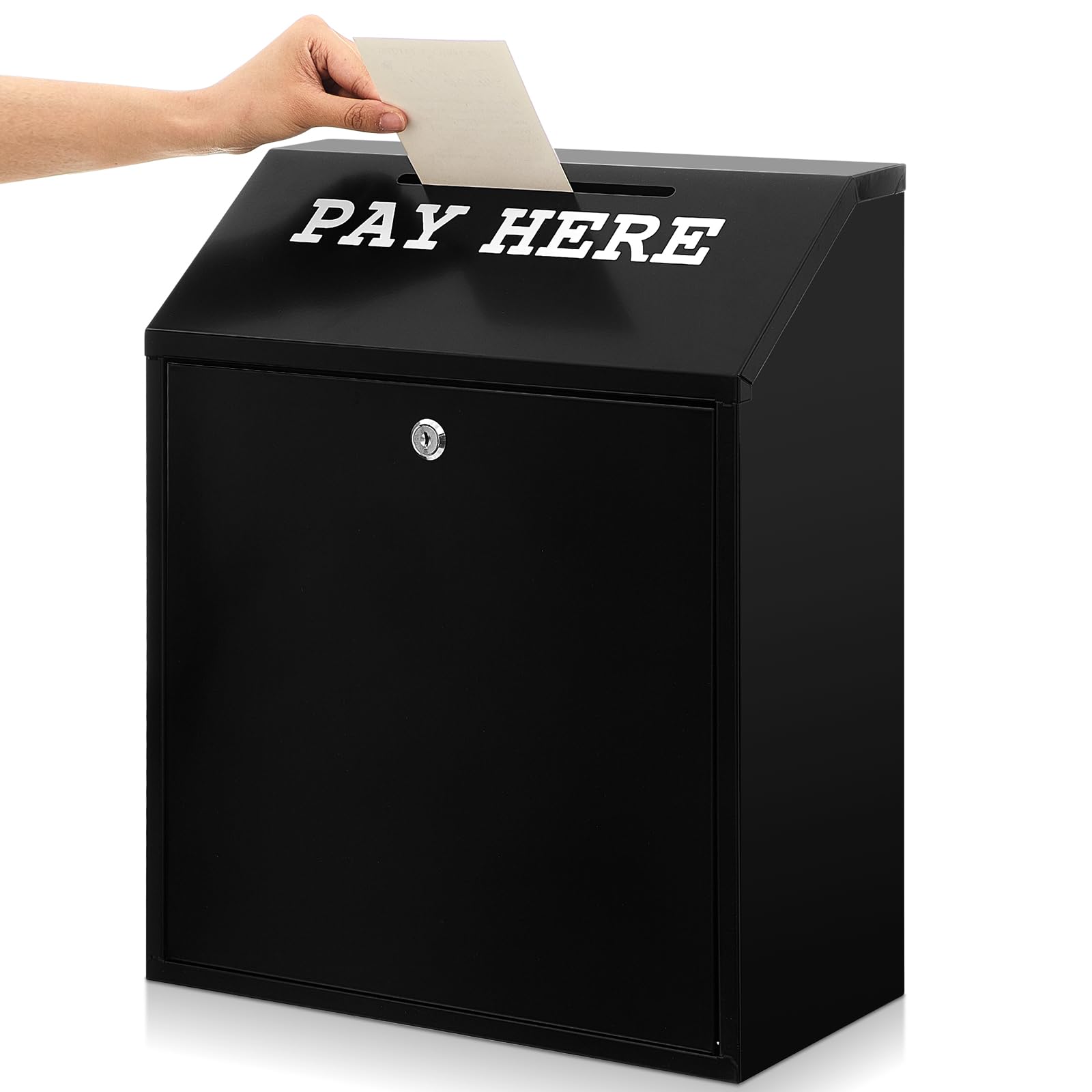 Yaocom Safe Metal Cash Box for Farm Stand – Money Drop and Secure Donation Collection, Wall Mount Lockable Unit with Pre Drilled Holes for Outdoor Self Serve(Black,18 x 15 x 7 Inch) — image 1