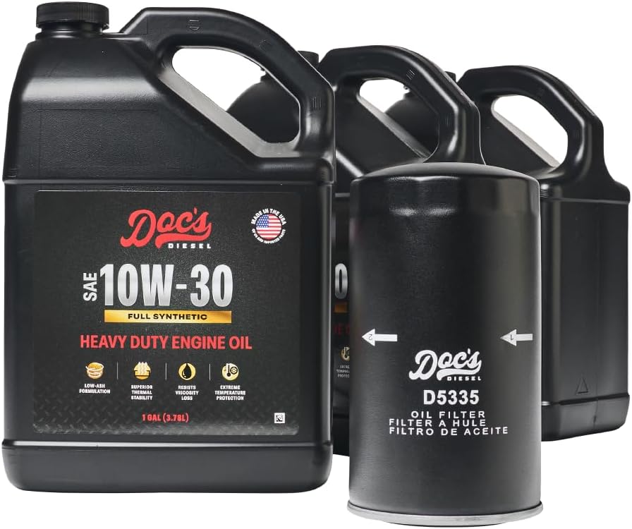 Doc's Diesel 10W-30 Full Synthetic Oil Change Kit D5335+DOCS10W30-3 | Compatible with RAM 6.7L Cummins 2500, 3500, 4500, 5500 1989-2024, RAM 5.9L Cummins 2500, 3500, 4500, 5500 1989-2007.5