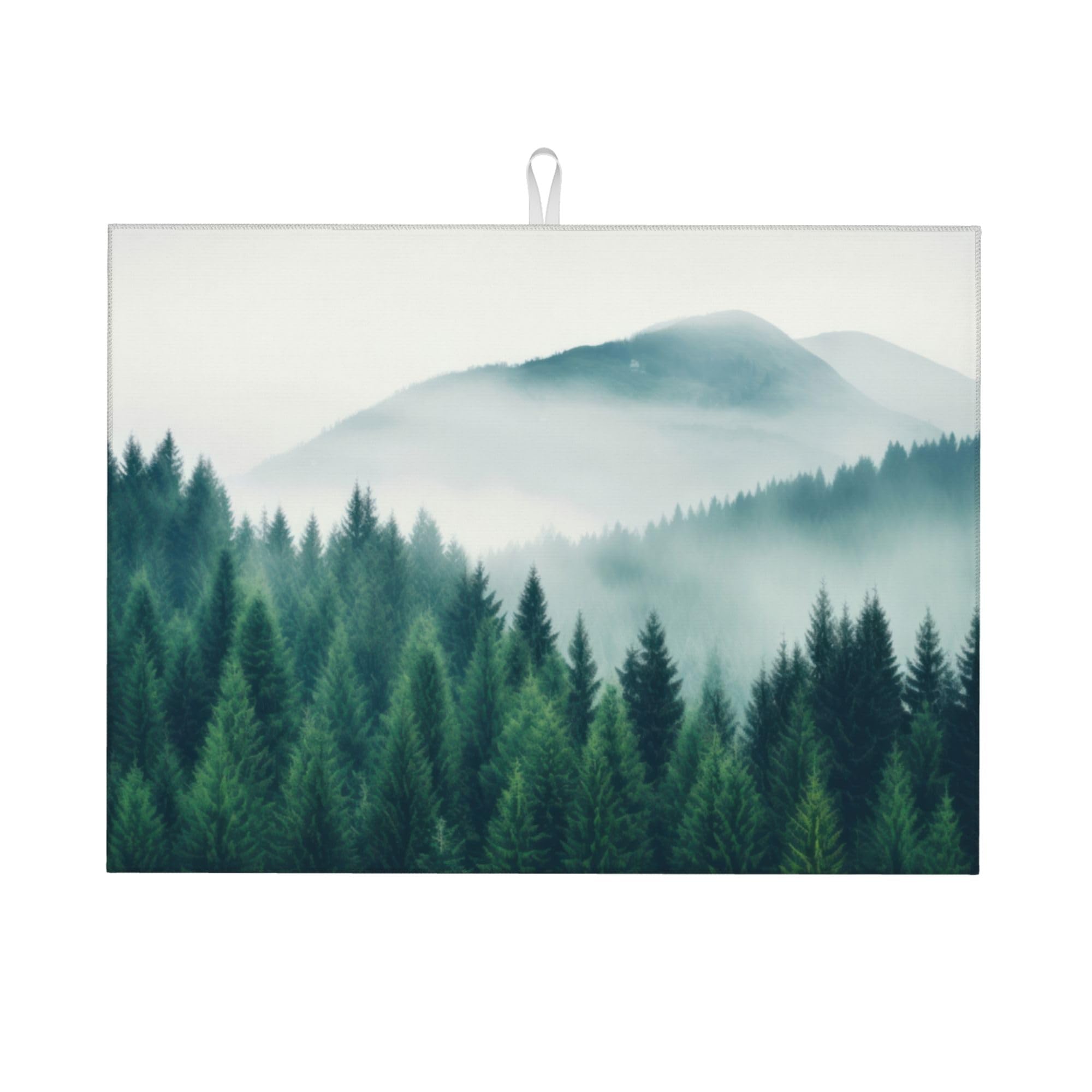 Forest Trees Mountain Dish Drying Mat 18x24 Inch, Microfiber Absorbent Fast Dry Mat Large Dish Mat Drying Kitchen Mat, Kitchen Drying Pad for Kitchen
