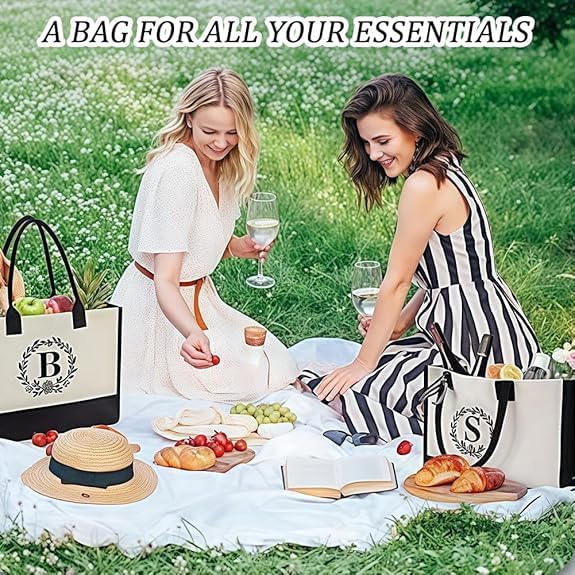 Bolsa tote de lona grande con letra impresa miniatura 4