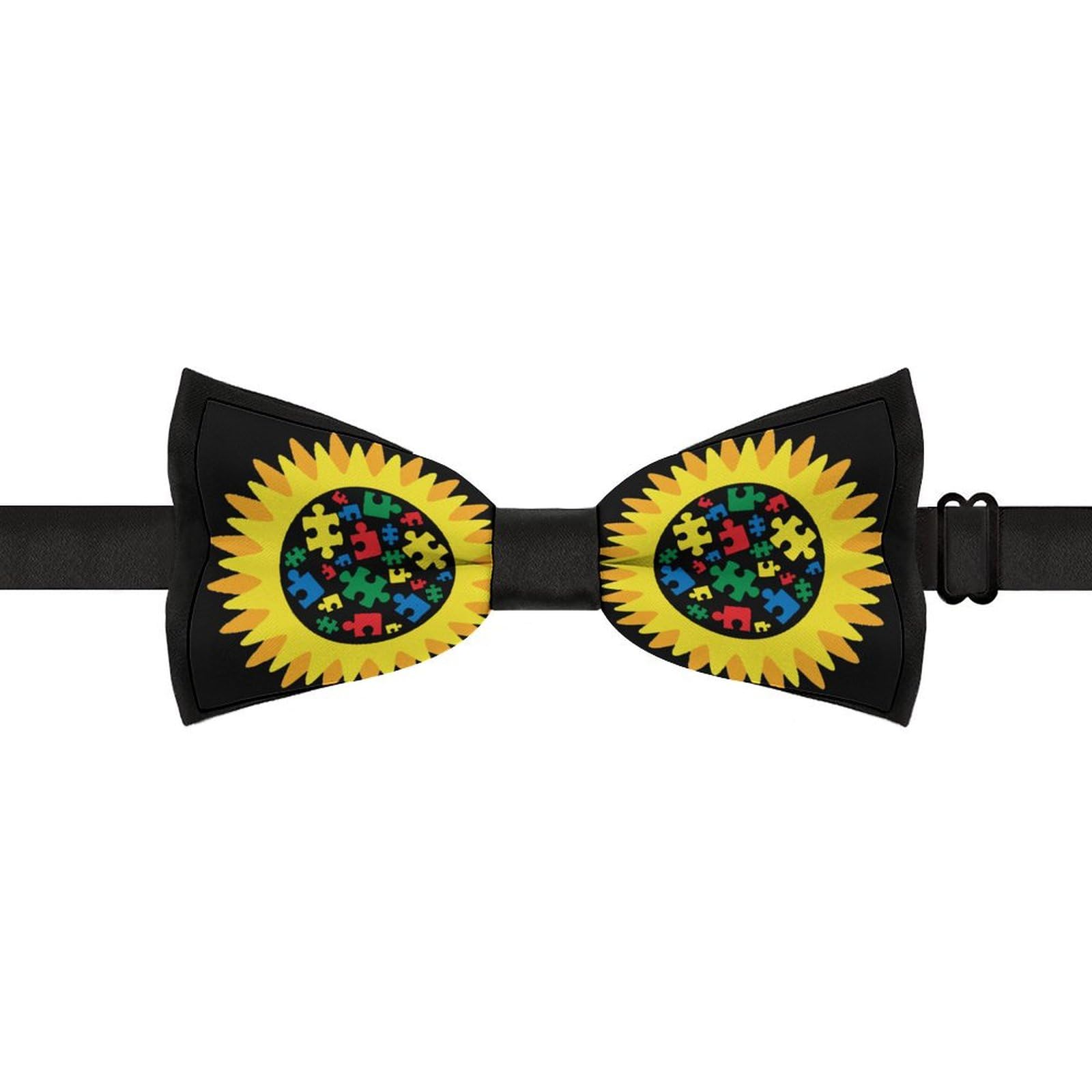 GoasNei Autism Awareness Month Sunflower Pattern Bow Tie for Men Adjustable Necktie Funny Tie Neck Ties for Weddings Party