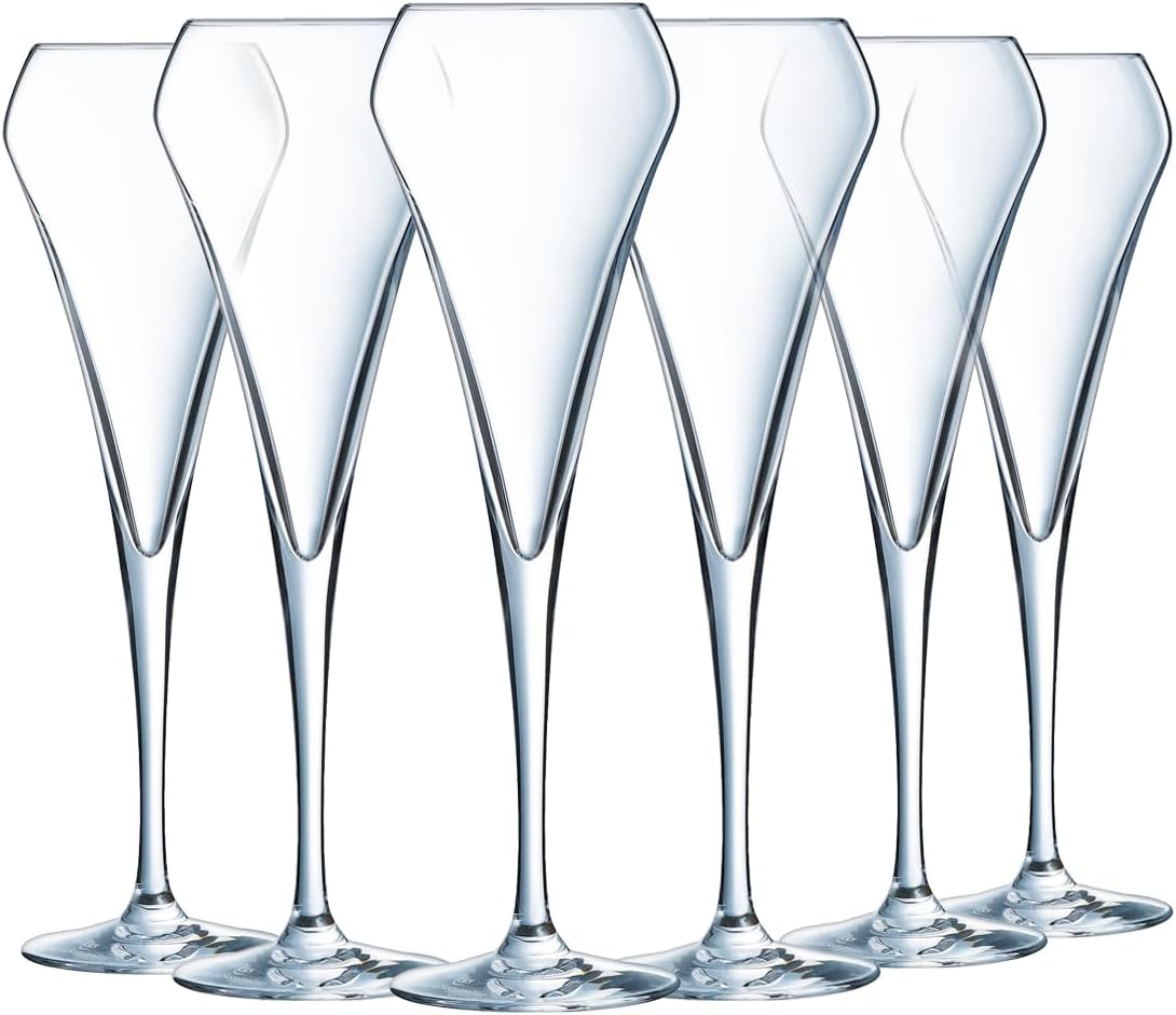 Chef & Sommelier Open Up Champagne Flutes 200 ml, Pack of 6, Made of Krysta Crystal Glass, Ideal for Festive Occasions, Shine, Transparency and High Resistance