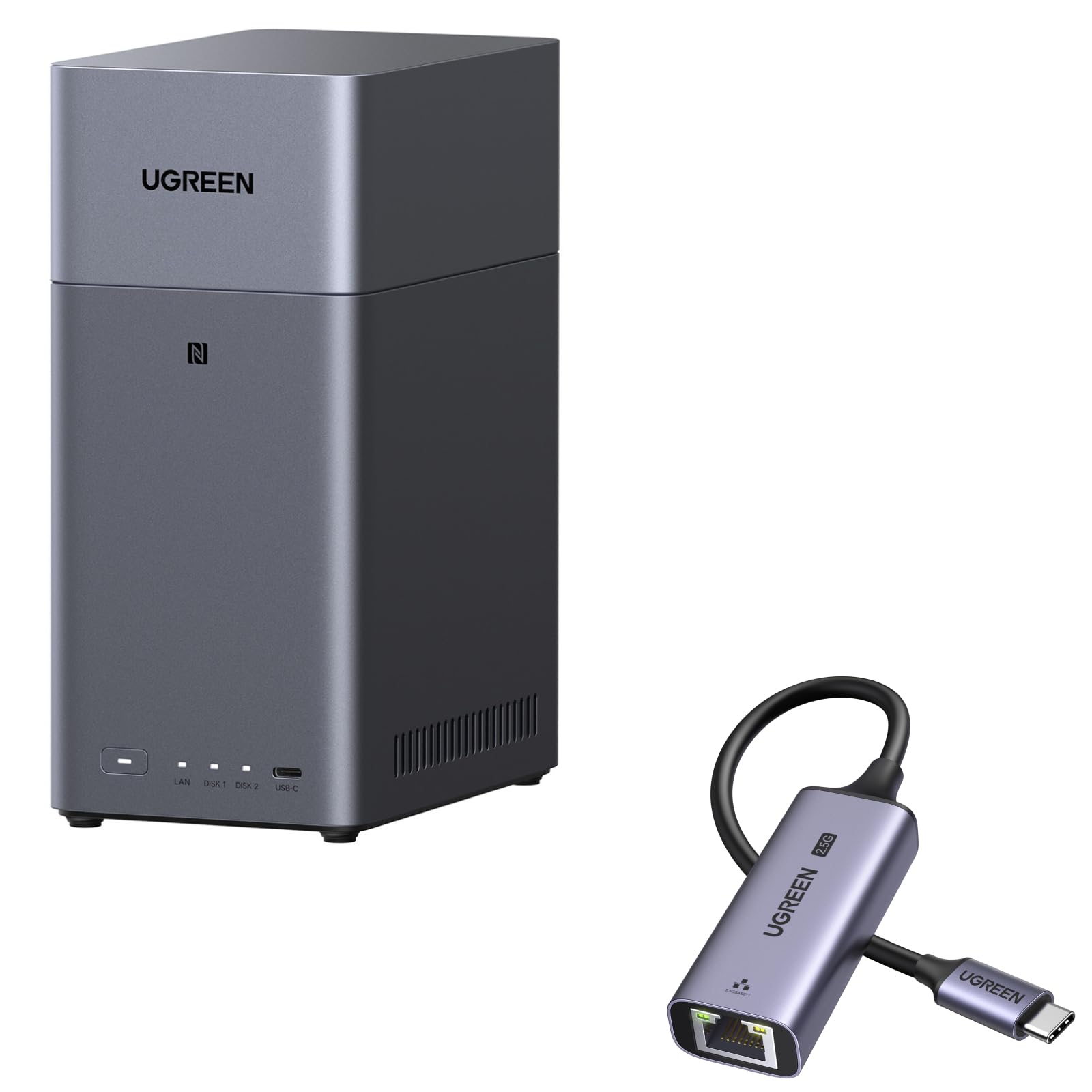UGREEN NASync DH2300 2 Bay NAS mit 2.5G USB C LAN Adapter(Diskless)
