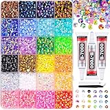 8500Pcs Resin Jelly Rhinestones with Tweezers for Crafting, Mixed-Color 5mm Flatback Gems, Bedazzling Crystal with 3Pcs 10ml B7000 Jewelry Glue for DIY Crafts Clothing Tumblers Shoes Nail Art
