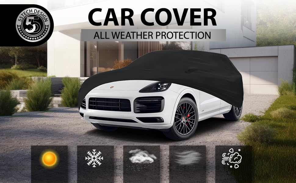 Image of Premium car Covers Custom Made for Cayenne SUV Outdoor Protection from All Weather rain, UV, Dirt, dust, Tree sap and Other Elements, Oxford Material+ Cotton Liner (Cayenne- Outdoor)