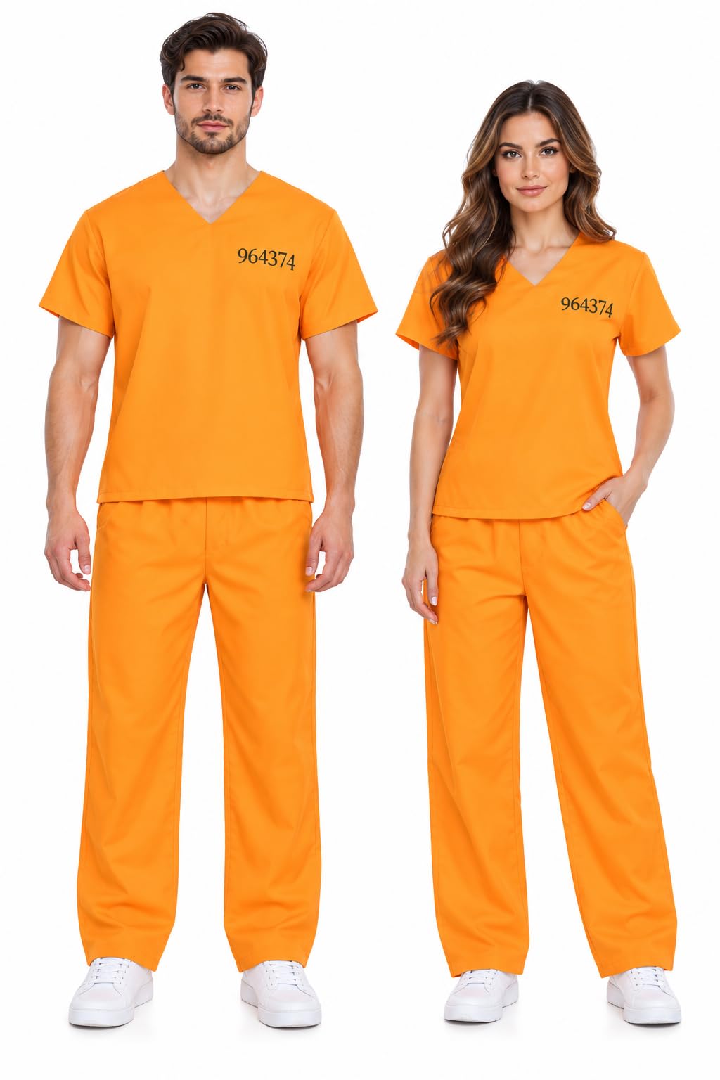 Adult Unisex Prisoner Convict Costume Orange Top with Trousers Large