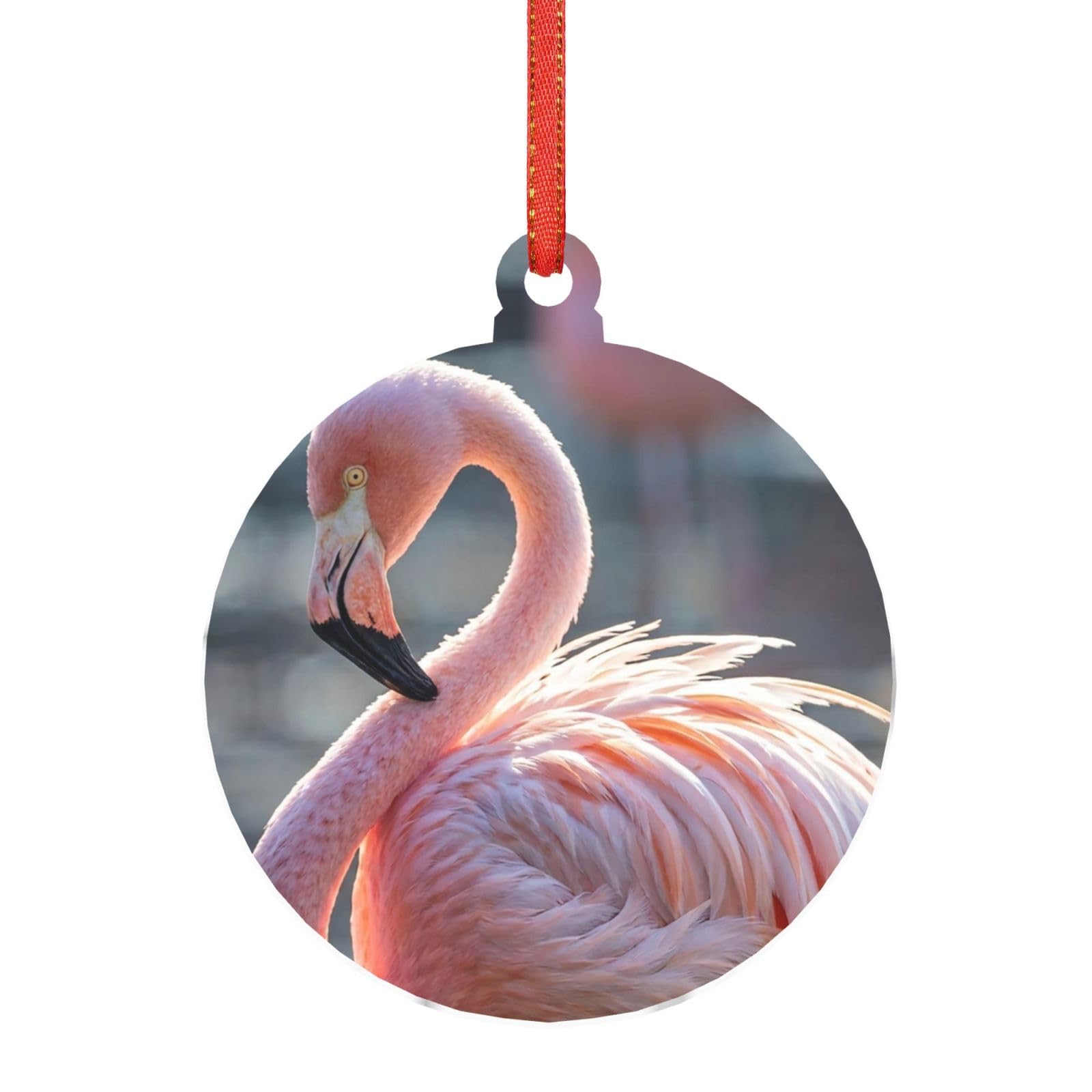 Acrylic Ornament Christmas Tree Decoration Clear Round Pendant with Red Ribbon Flamingo Christmas Ornaments Indoor Outdoor Hanging Acrylic Pendants for Xmas Party Decor