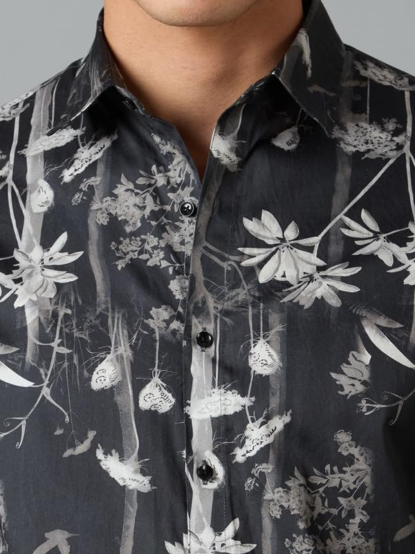 Image of Men's Printed Regular Fit Full Sleeves Cotton Formal Shirt