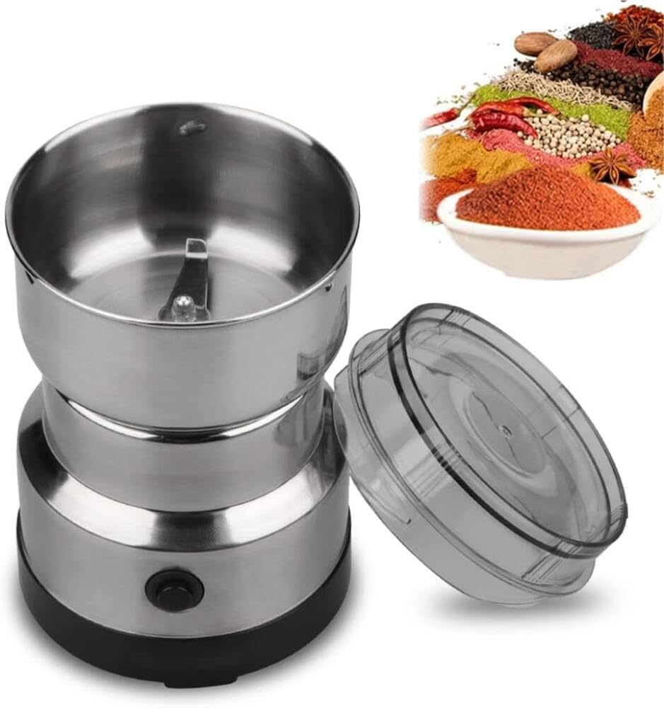 Stainless Steel Grain Mill Grinder 220W, Electric Dry Spice Coffee Bean Mill, Compact Powder Grinder for Wheat, Corn, Millet, Nuts and Seasonings