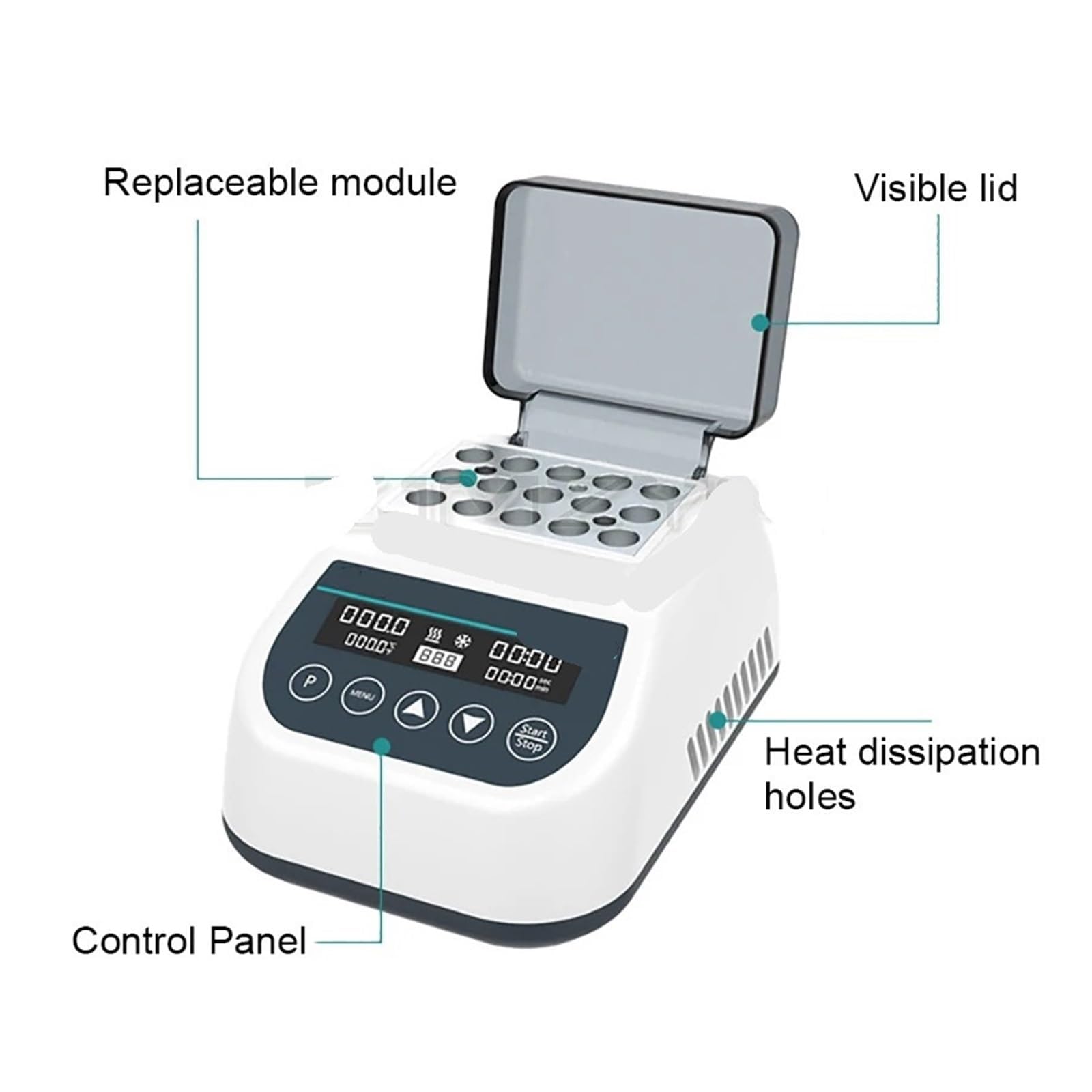 Incubatore Mini Dry Bath, Bagno Termostatico Digitale da Laboratorio con Blocco Riscaldante, Termostato da Laboratorio a Temperatura Costante per Provette da 0,2/0,5/1,5/2 ml MDB100