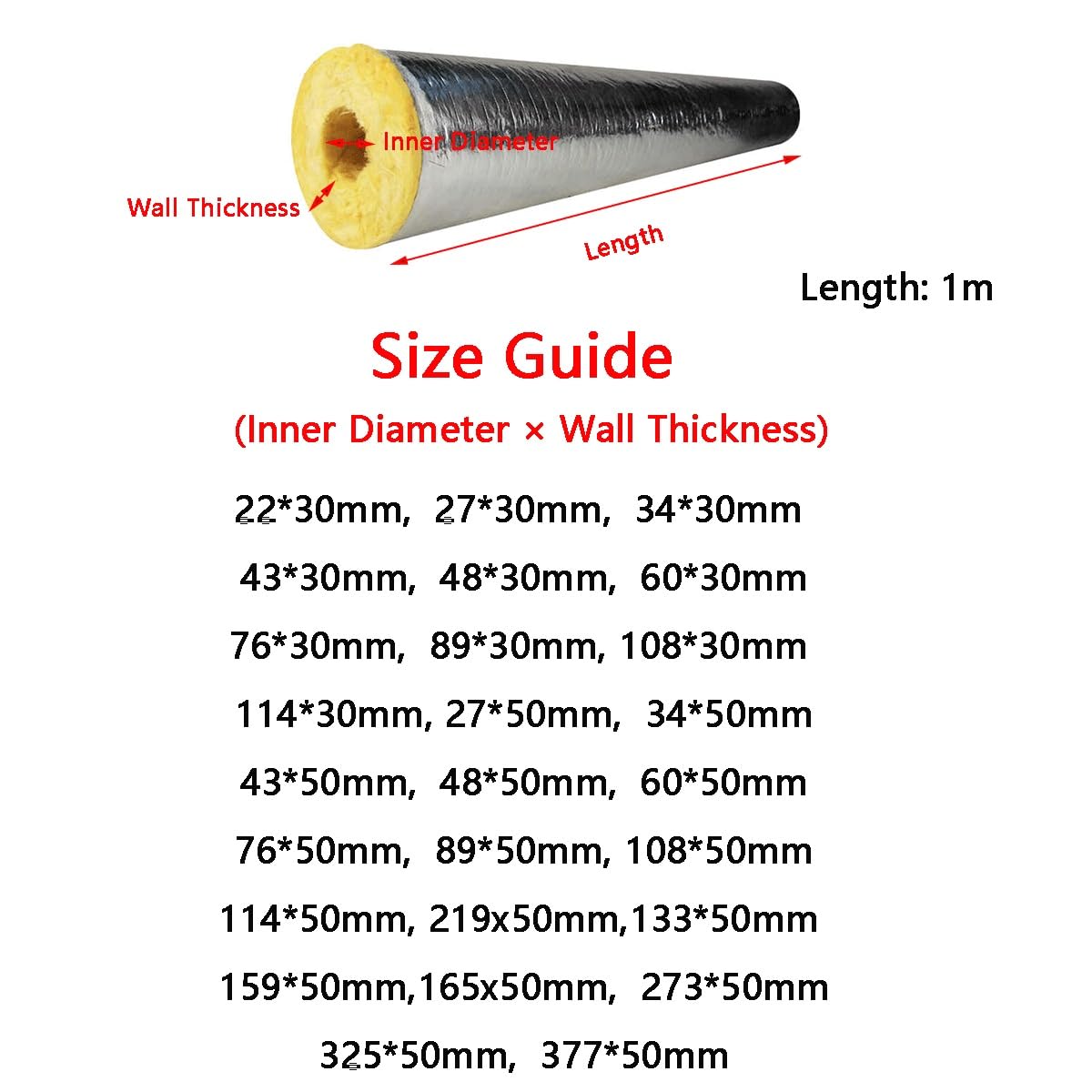 Cubiertas for tuberías con lana de roca. Aislamiento de tuberías de vapor. Fundas for tuberías ignífugas y resistentes a altas temperaturas con lámina de aluminio(377X50mm)