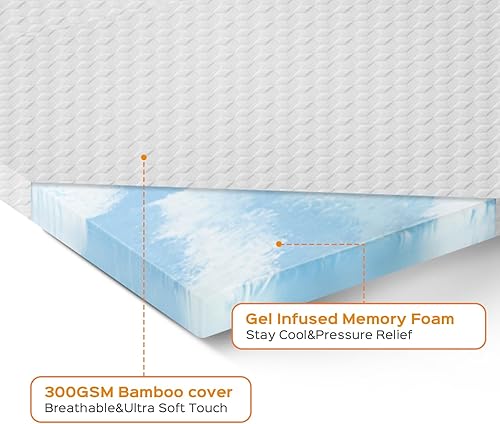 Miniatura 3 de Cubrecolchón de espuma viscoelástica tamaño King, protector de colchón suave de 3 pulgadas con funda de bambú transpirable, cubrecolchón de alta