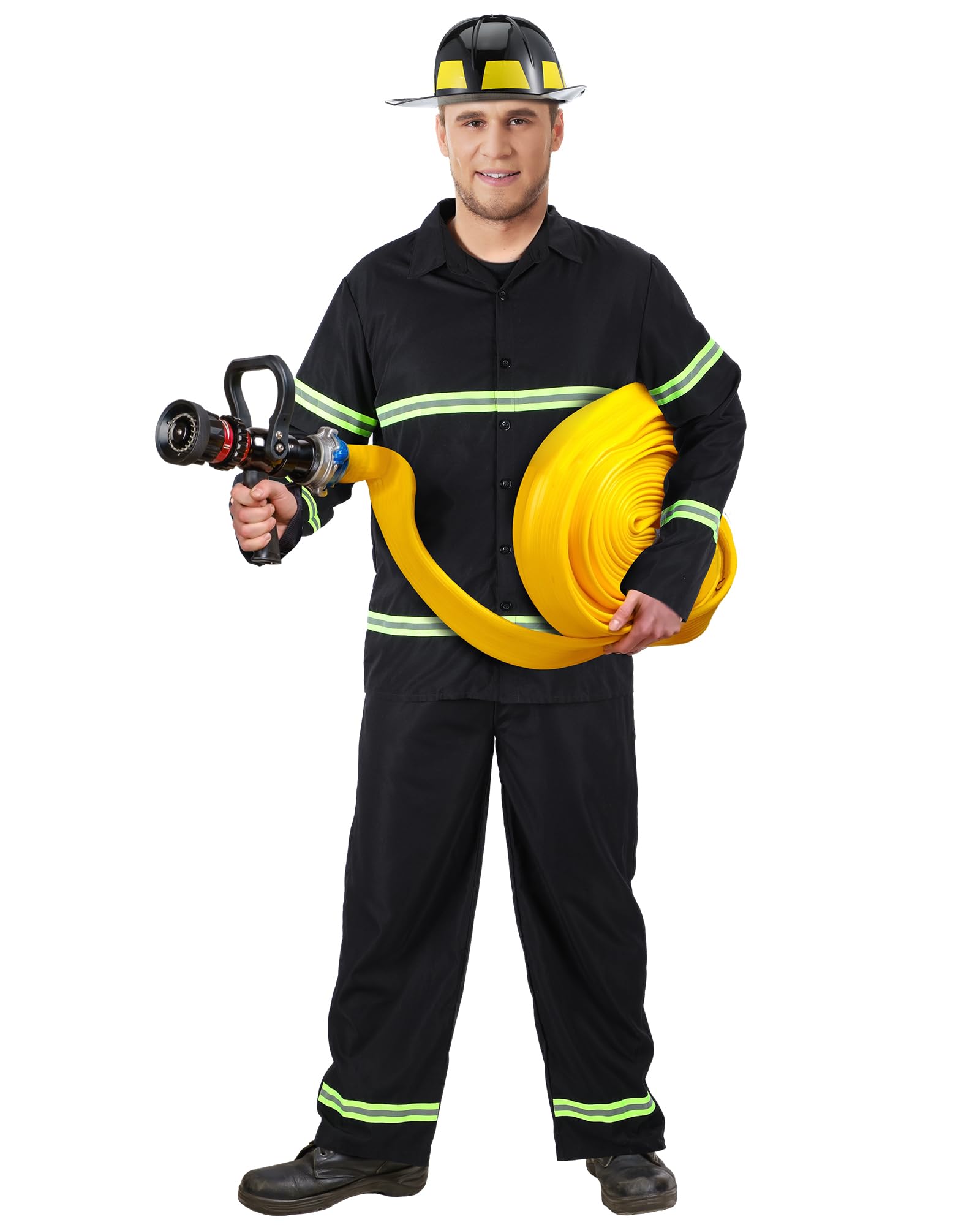 Hicarer 3 Pcs Firefighter Costume for Men Fireman Helmet Jacket Pants Firefighter Halloween Cosplay Party Outfit