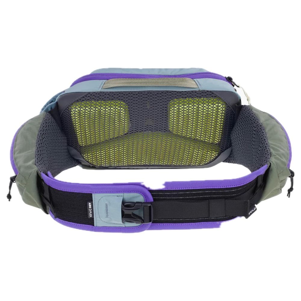 EVOC HIP PACK PRO 3 + HYDRATION BLADDER 1,5, torba biodrowa (AIR FLOW CONTACT SYSTEM, w zestawie bukłak o pojemności 1,5 l i uchwyt na butelkę, jeden rozmiar), stalowo-fioletowo-ciemnooliwkowa