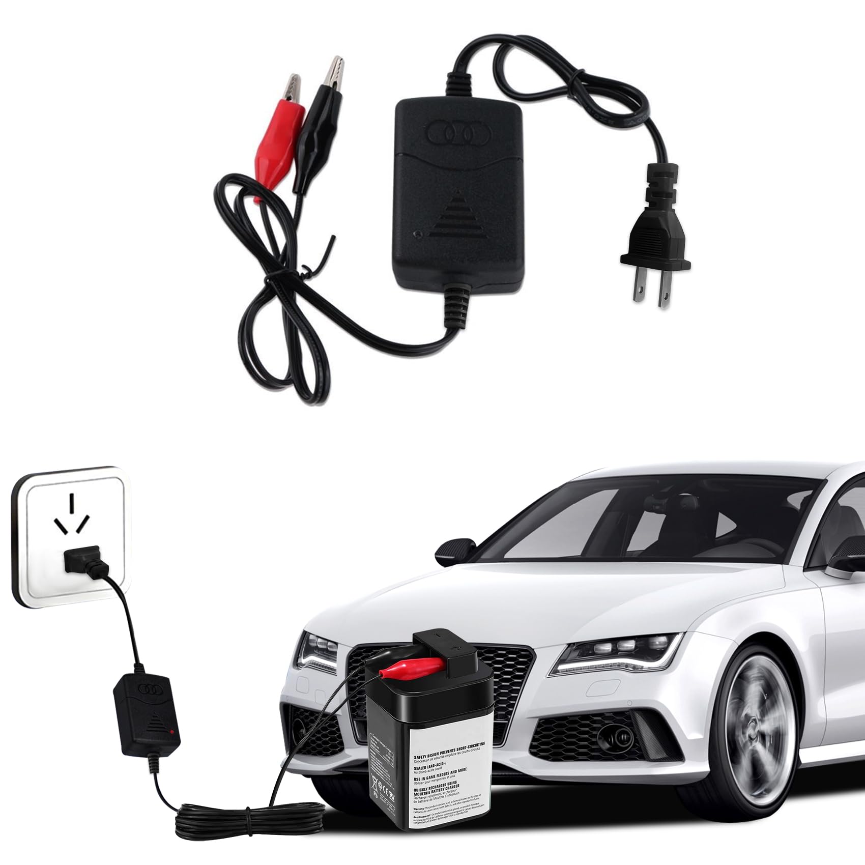 Lyxheth 12V 1300mA Sealed Lead Acid (SLA) Battery Charger, Trickle Charger for Car Battery, Battery Charger Maintainer with Short Circuit Protection, Universal Charger Adapter for Car Motorcycle