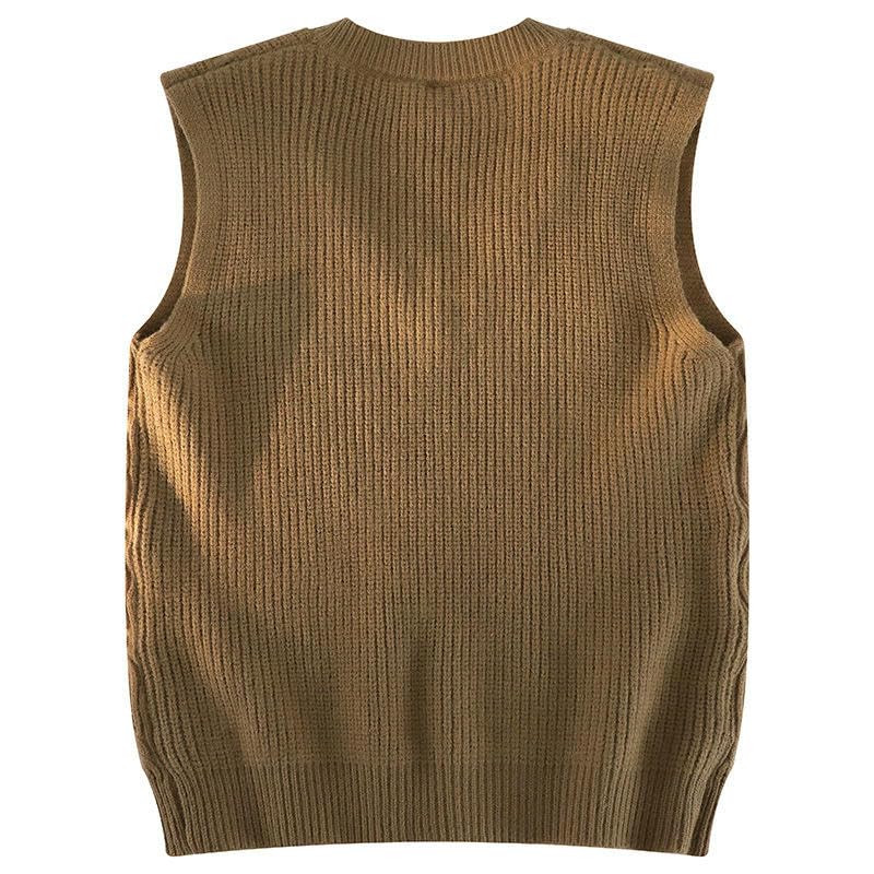 Men's Autumn Winter Korean Style College Style Casual V-Neck Sleeveless Knit Vest2