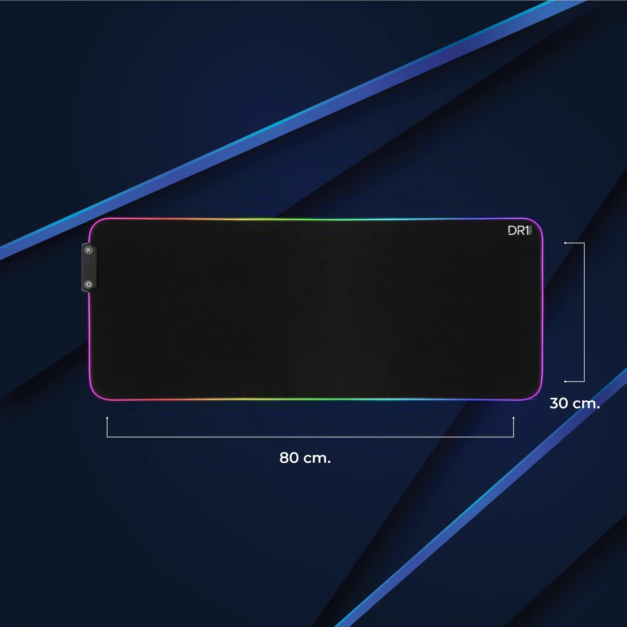 DR1TECH Anka+ Pro Tappetino Mouse XXL da Gaming con LED per Scrivania [80x30cm] - MousePad per PC Ergonomico, Waterproof e Antiscivolo - Design Unico con Massima Scorrevolezza